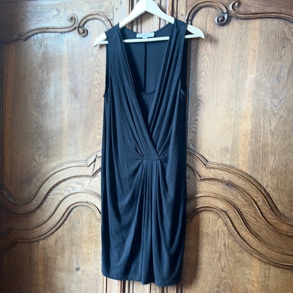 Ann Taylor Loft Heather Charcoal Gray Draped Sleeveless Dress